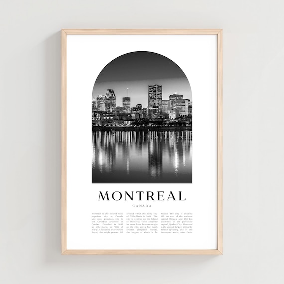 Montreal Canada Black and White Night Skyline Photo Poster Waterfront
