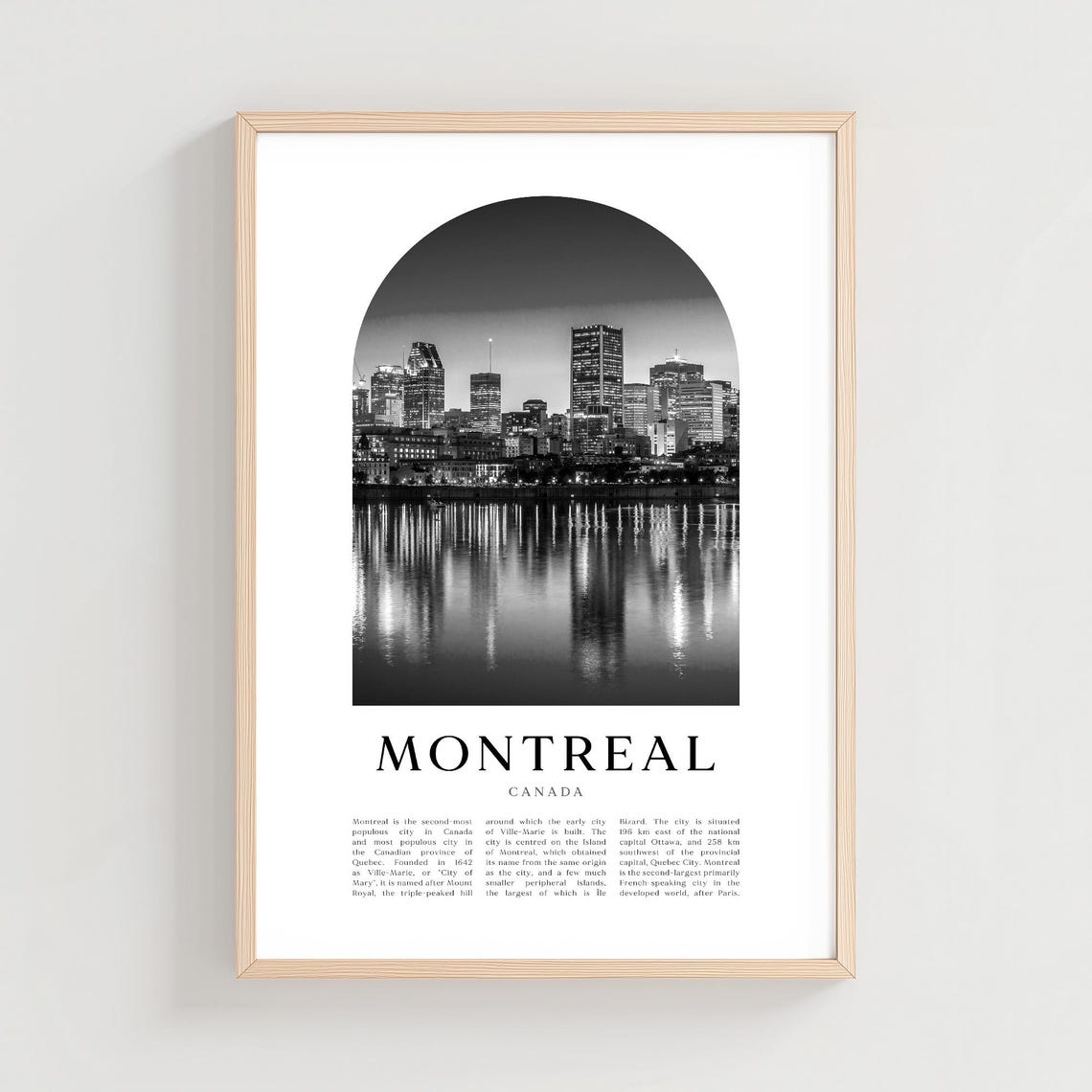 Montreal Canada Black and White Night Skyline Photo Poster Waterfront