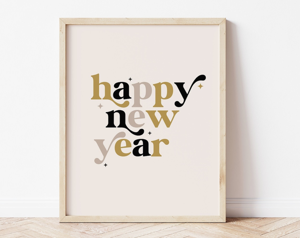 Happy New Year Typography Art Print, Party Decor