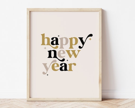 Happy New Year Typography Art Print, Party Decor