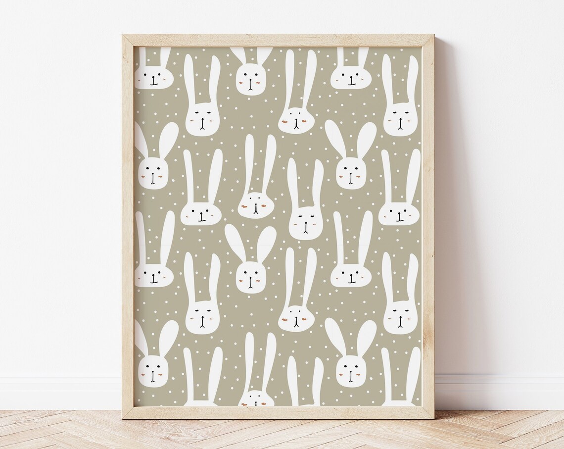 White Rabbit Easter Art Print, Modern Spring Decor