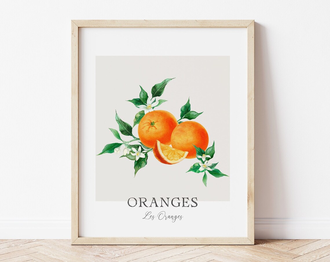 Oranges Citrus Watercolor Art Print, Kitchen Decor
