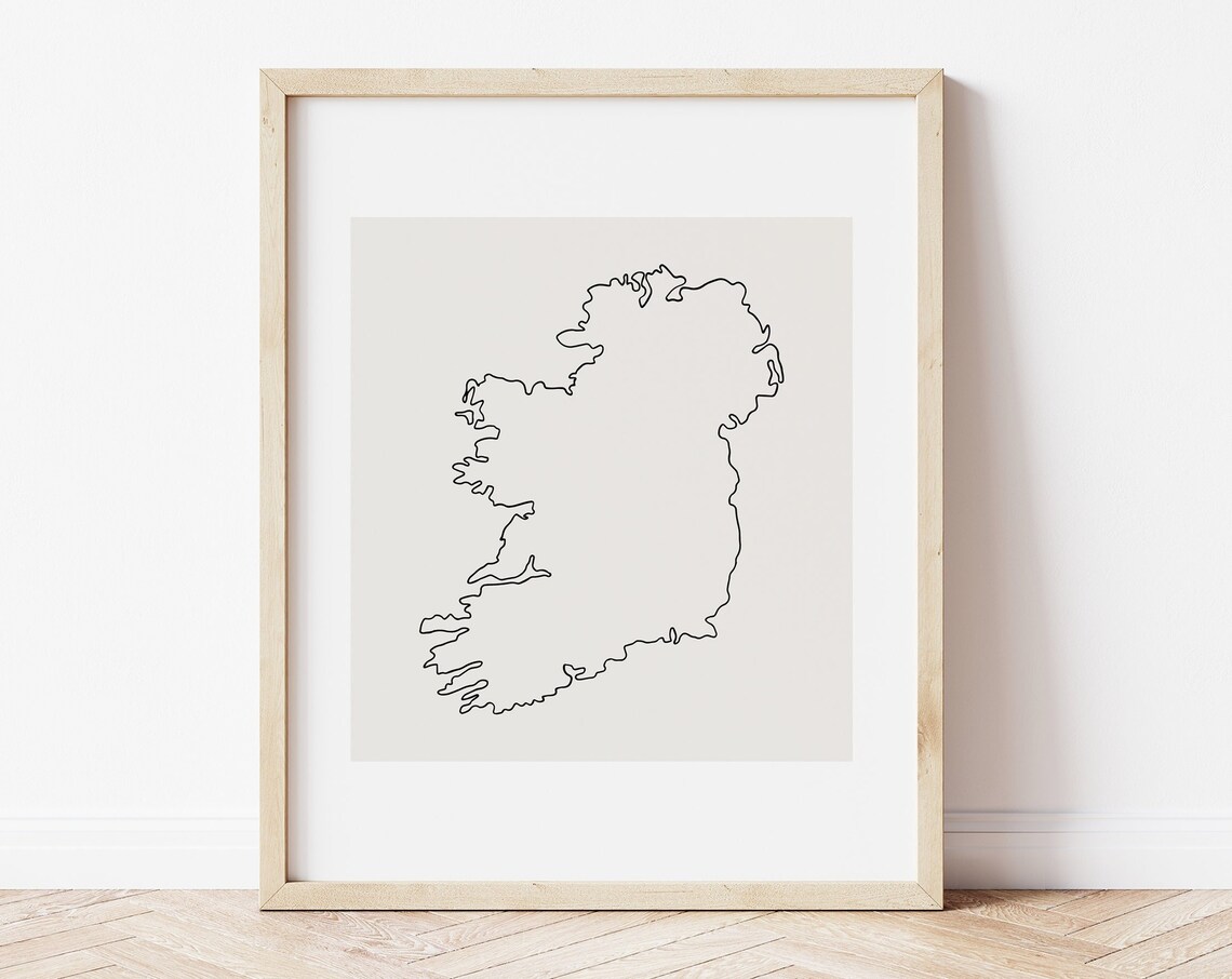 Ireland Outline Fine Minimal Neutral Cream Line Art Wall Art