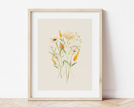 Wildflower Watercolor Botanical Art Print, Spring Decor