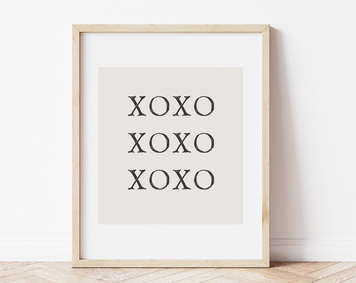 Minimal XOXO Valentines Day Decor Art Print, Black White