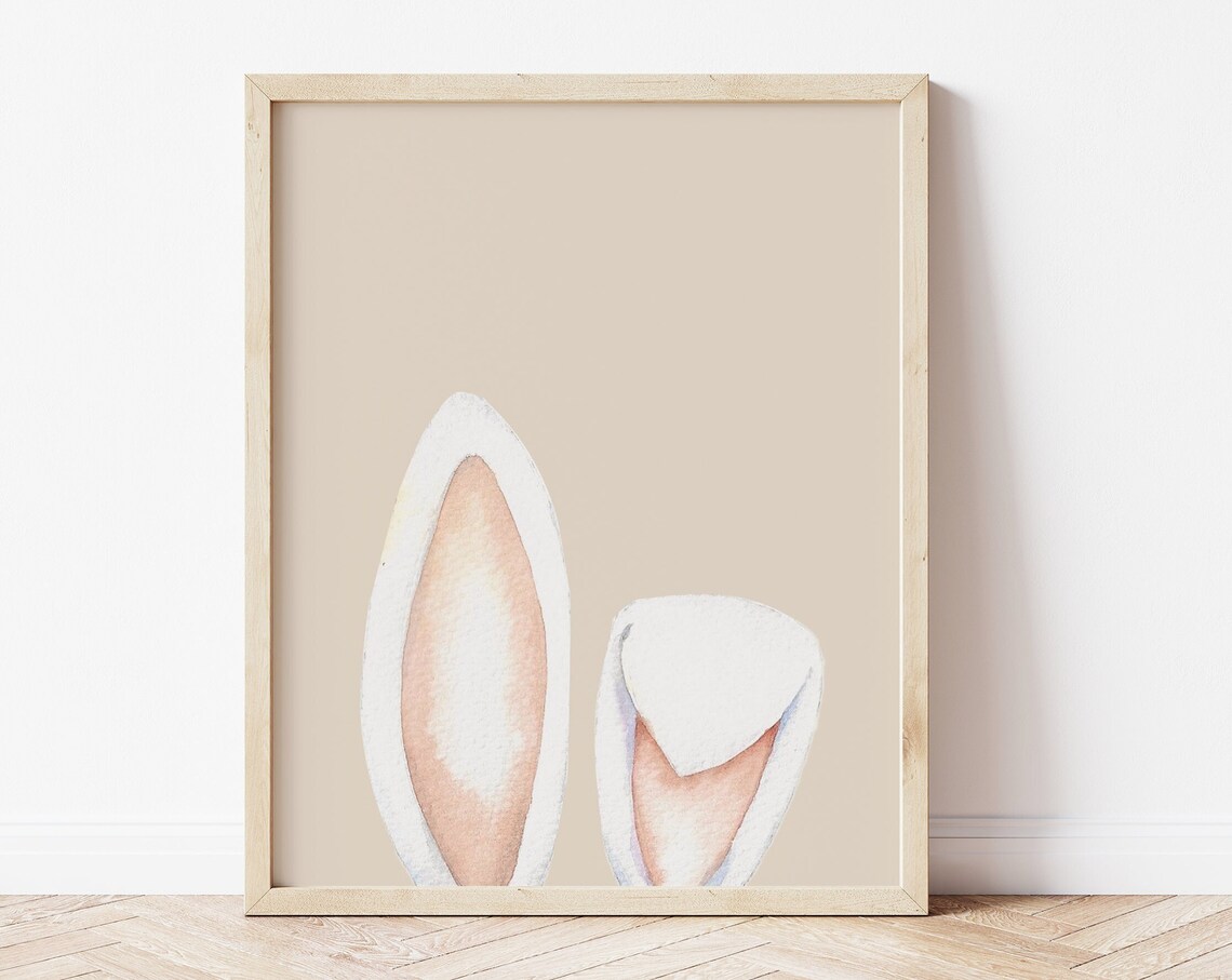 Bunny Ears Watercolor Easter Decor Wall Art Print