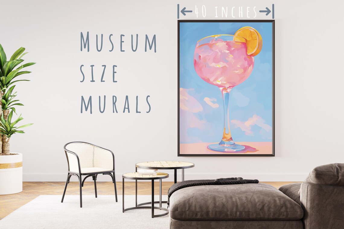Pink Cocktail Balloon Glass Lemon Slice Bright Blue Sky Summer Drink Wall Art - Image 5