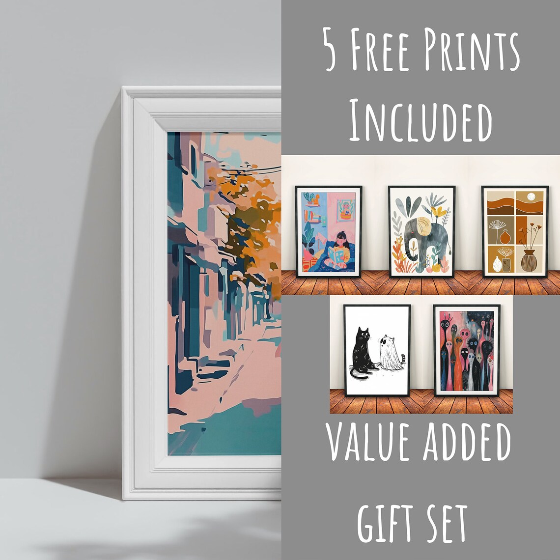 Woman Walking Pastel City Alley Sunlit Street Feminine Wall Art Print - Image 3