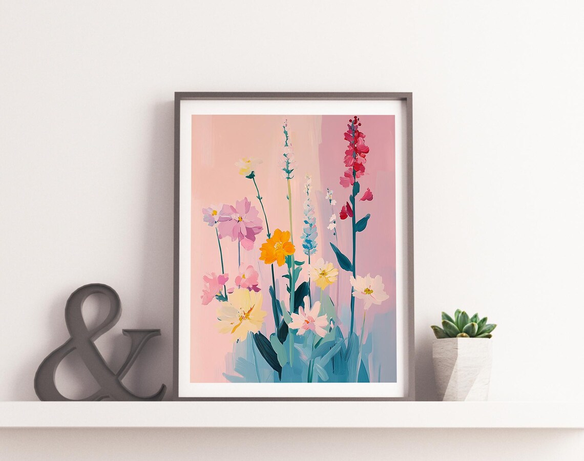 Colorful Wildflower Bouquet Pink Background Spring Floral Art Poster - Image 4