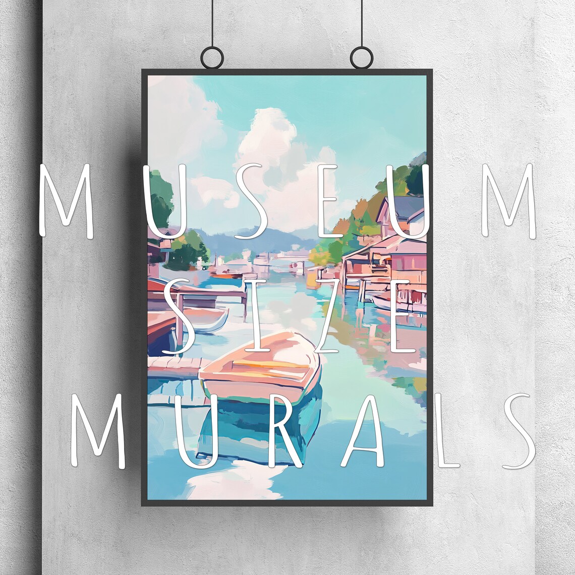 Lakeside Fishing Village With Boat Colorful Harbor Art Poster - Image 3