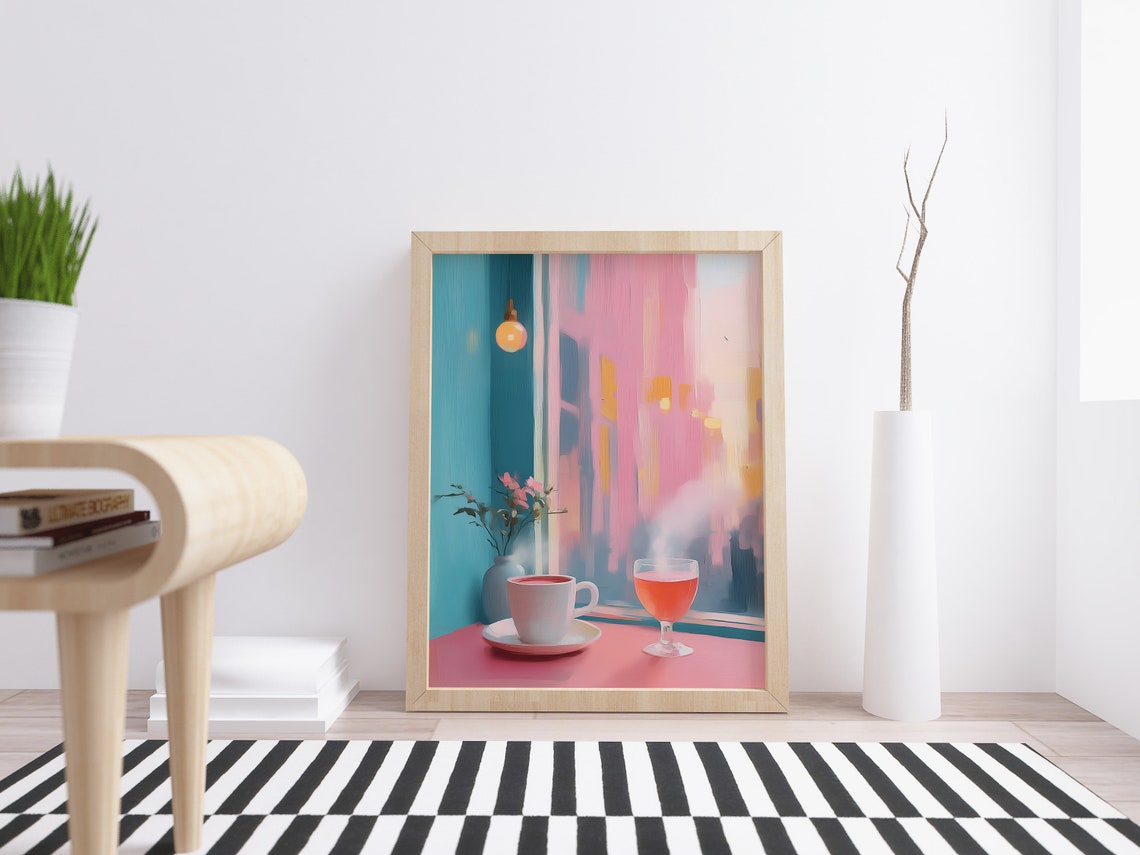 Cozy Cafe Tea by the Window Pastel Kitchen Drink Still Life Wall Art - Image 4
