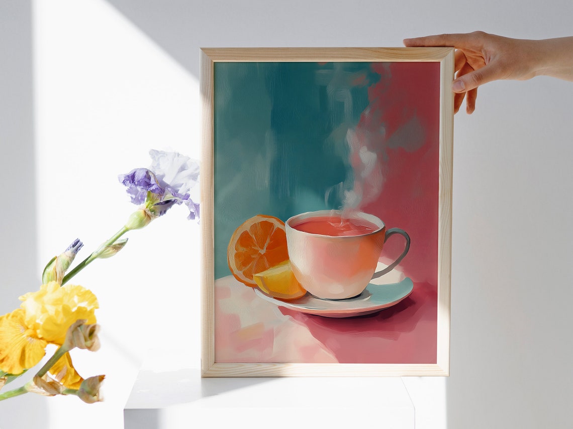 Citrus Tea Cup with Orange Slice Pastel Kitchen Still Life Art Poster - Image 2
