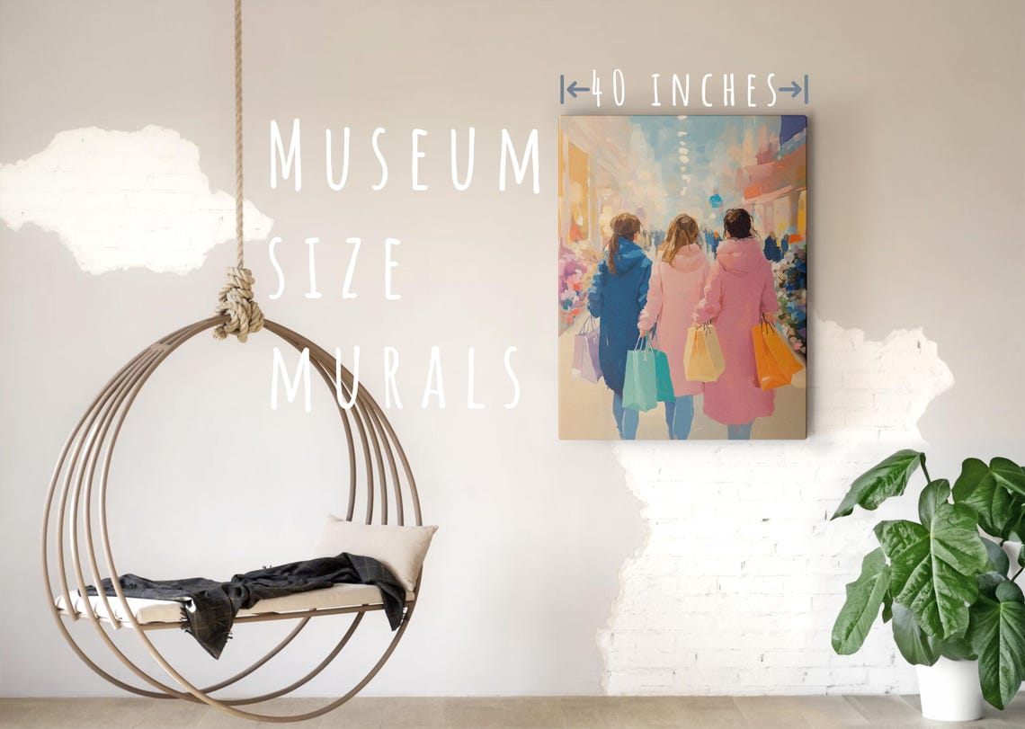 Three Friends With Shopping Bags In A Bright City Street Scene Poster - Image 5