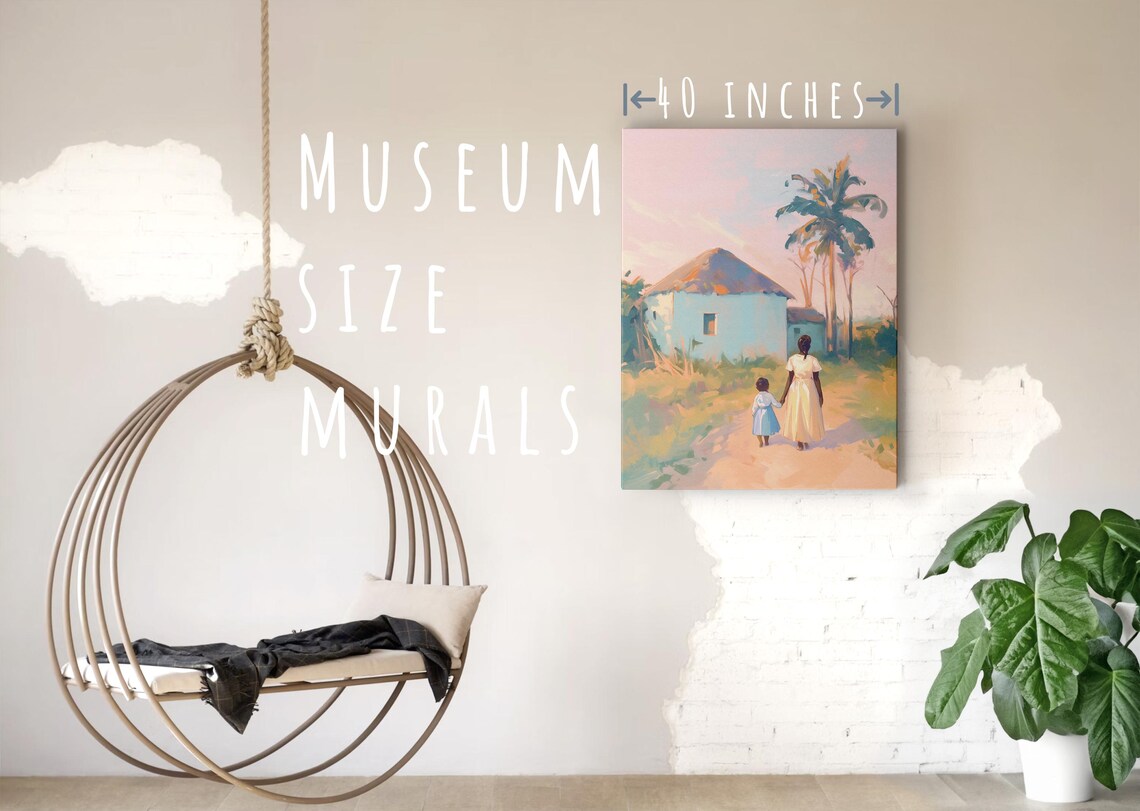 Mother Child Walking Path Thatched Hut Palm Trees Tropical Sunset Wall Art - Image 5
