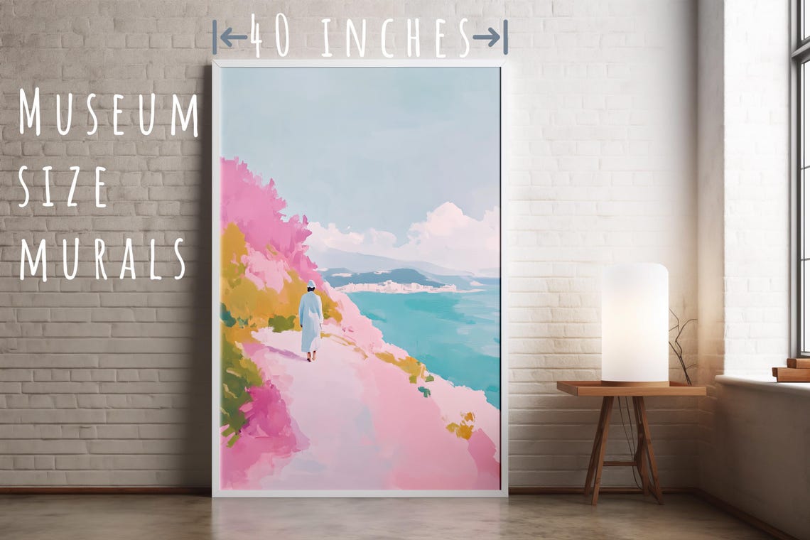 Pink Bougainvillea Cliff Path Turquoise Sea Coastal Walk Art Poster - Image 5