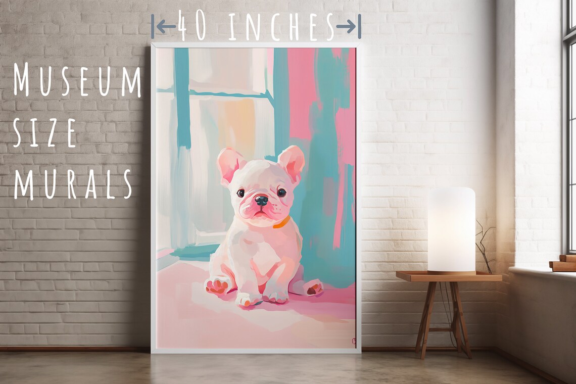 Cute French Bulldog Puppy Sitting by Window Pastel Pet Art Poster - Image 5