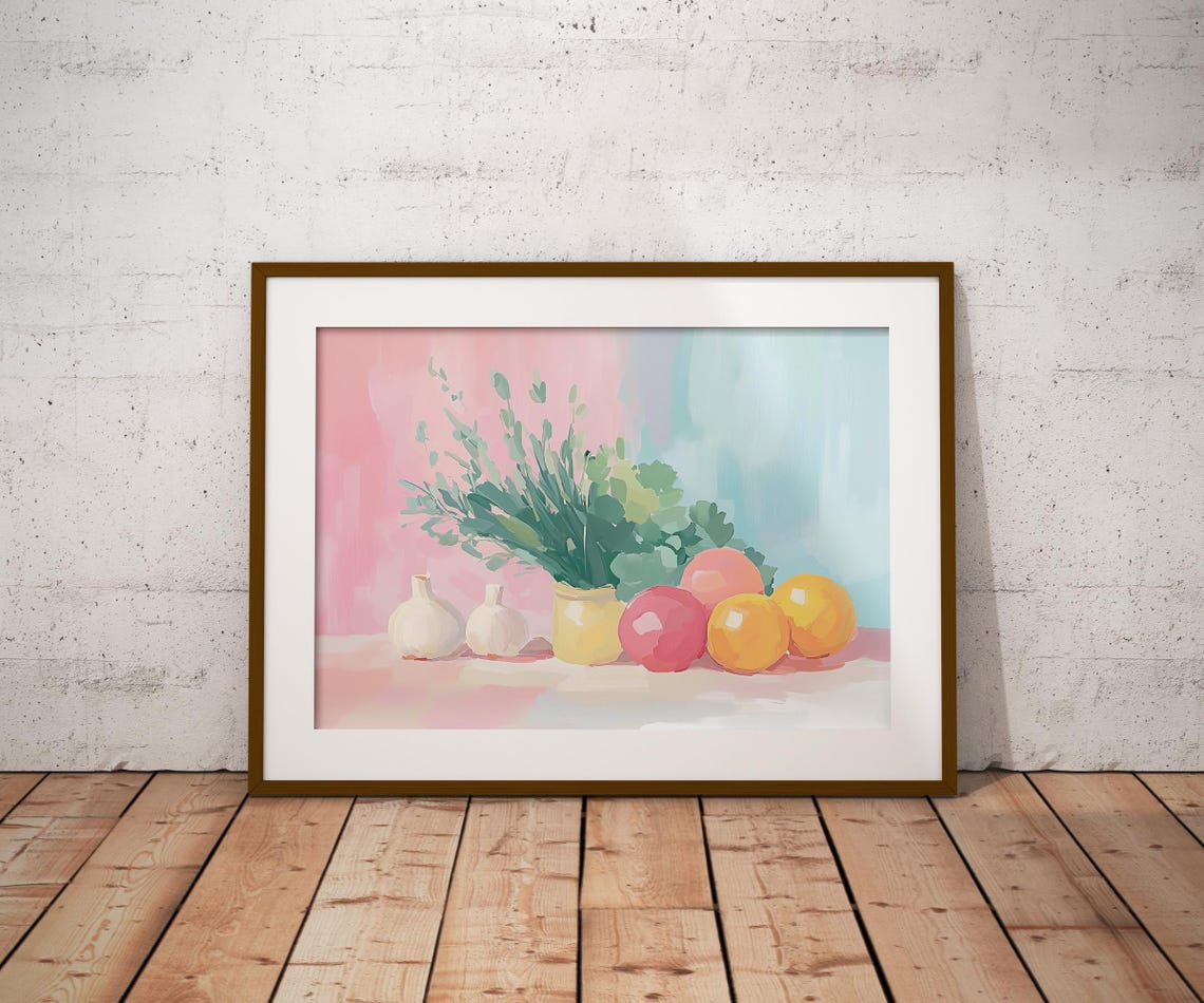 Fresh Herbs Yellow Jar Citrus Garlic Kitchen Still Life Art Print - Image 2