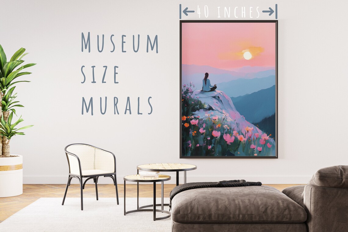 Woman Meditating at Pink Sunrise Mountain View Travel Poster - Image 5