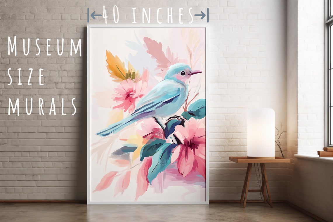 Bluebird Perched on Pink Flowers Watercolor Garden Art Poster - Image 5