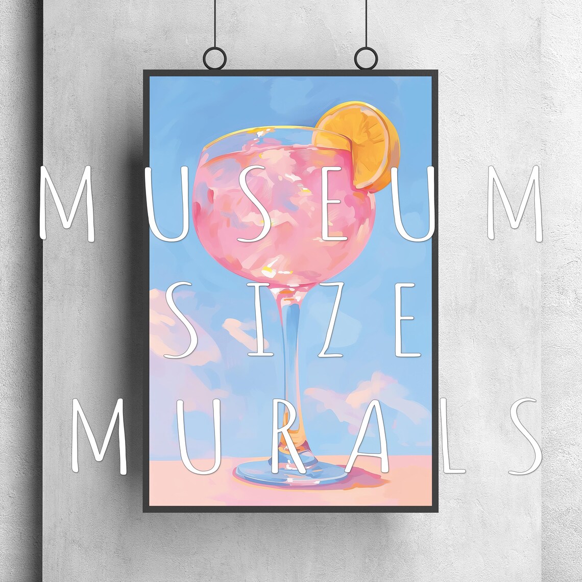 Pink Cocktail Balloon Glass Lemon Slice Bright Blue Sky Summer Drink Wall Art - Image 3