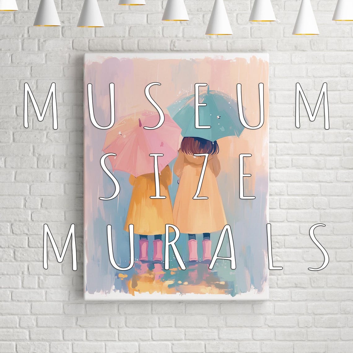 Two Girls In Yellow Raincoats With Colorful Umbrellas In Rain Poster - Image 3