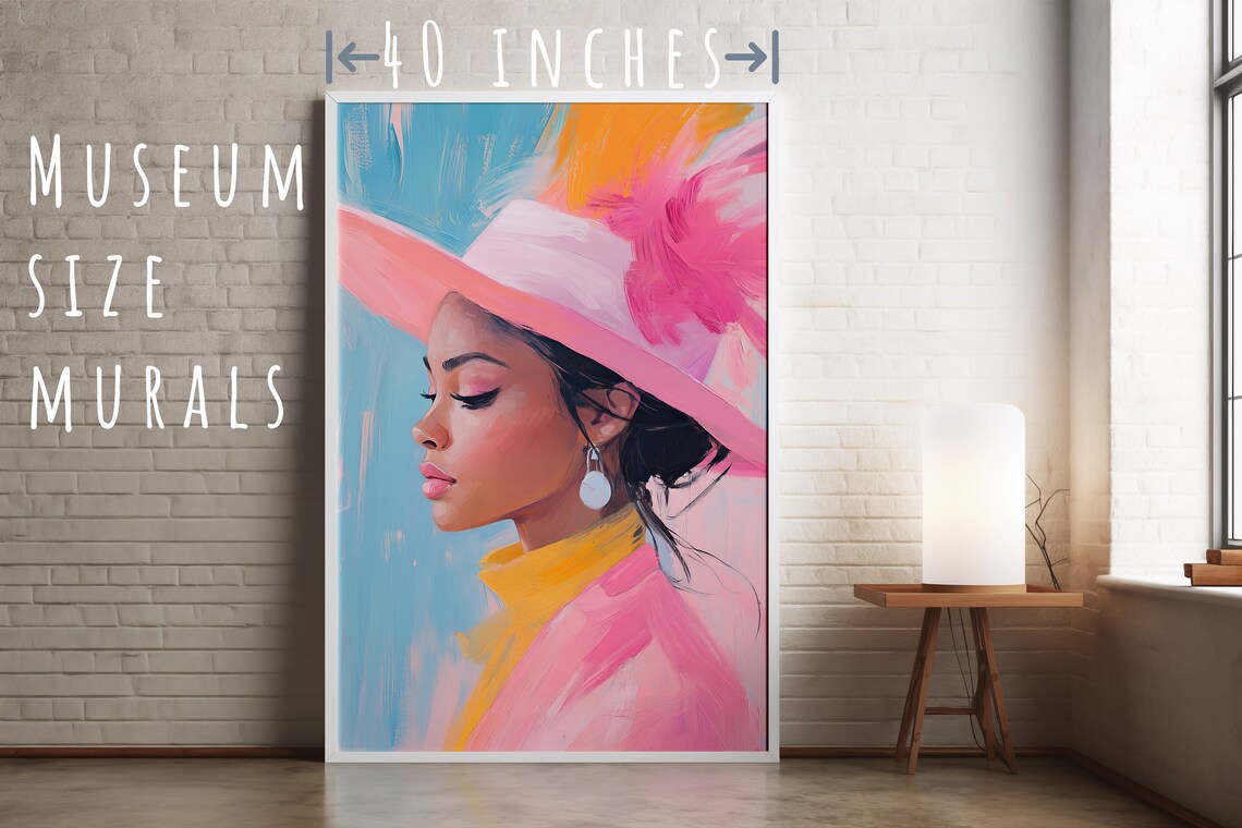 Woman in a Wide Brim Pink Hat Elegant Fashion Portrait Art Poster Print - Image 5