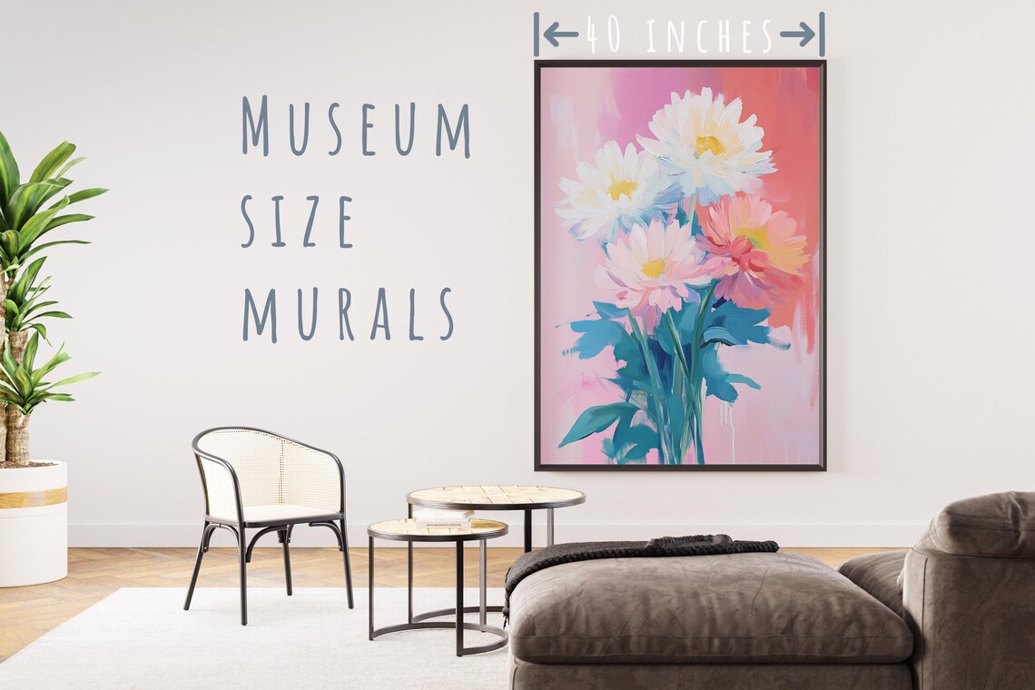 White Chrysanthemum Bloom Pastel Floral Painting Pink Background Poster - Image 5