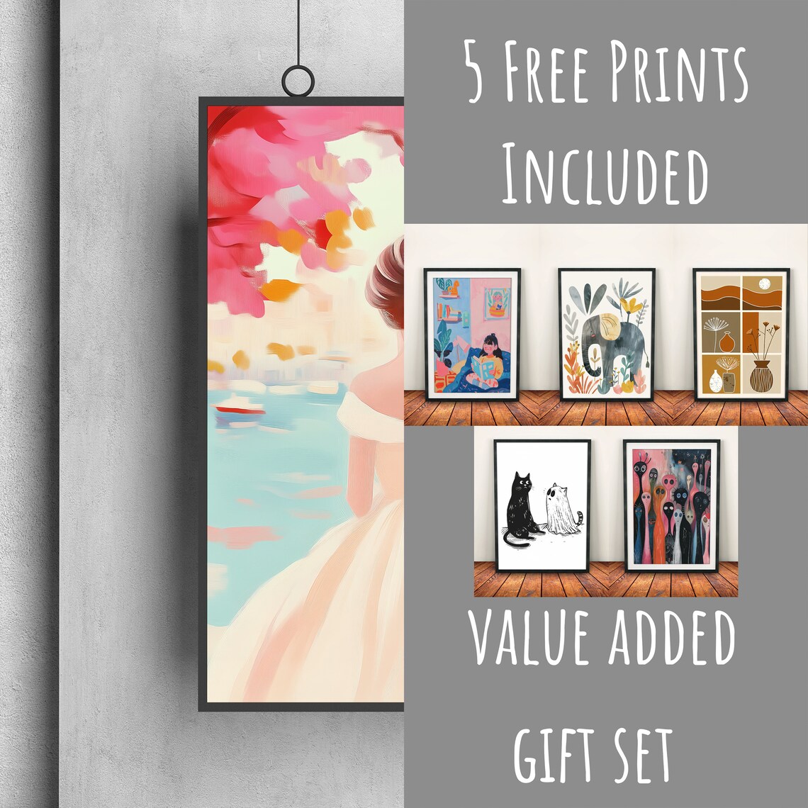 Woman Overlooking Harbor at Dusk Romantic Coastal Art Poster - Image 3