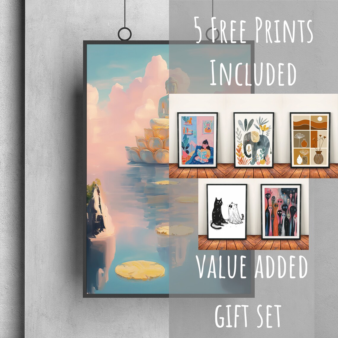 Buddha on Lotus Throne Floating Over Calm Water Pastel Spiritual Poster - Image 3