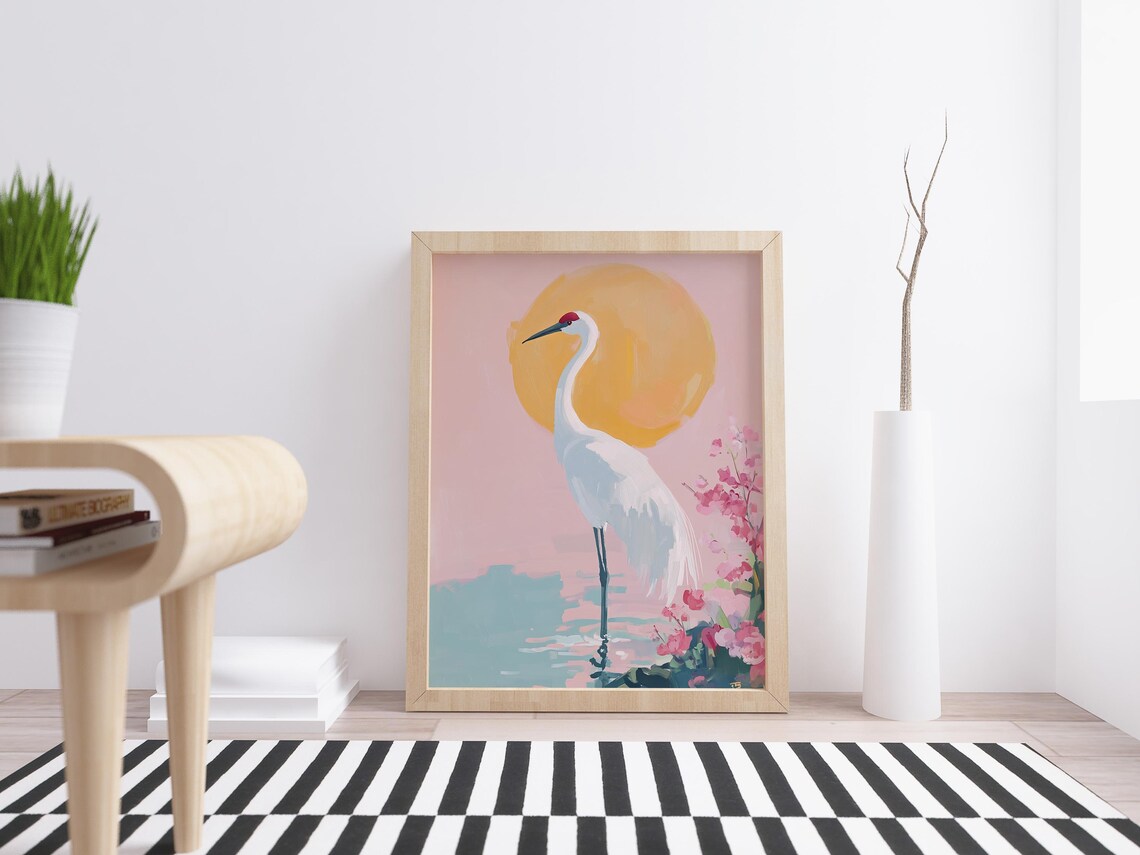 Heron Crane Japanese Decor Art Print, Japandi Style - Image 2