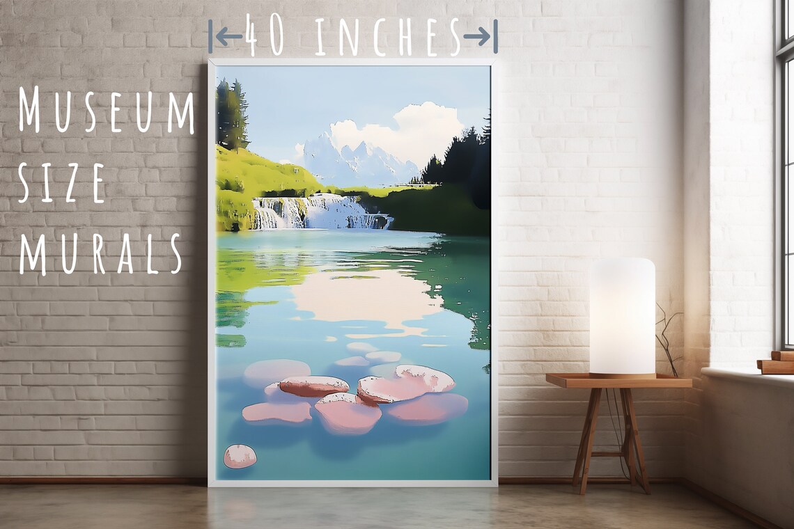 Scenic Alpine Waterfall Into Turquoise Mountain Lake Nature Poster - Image 5