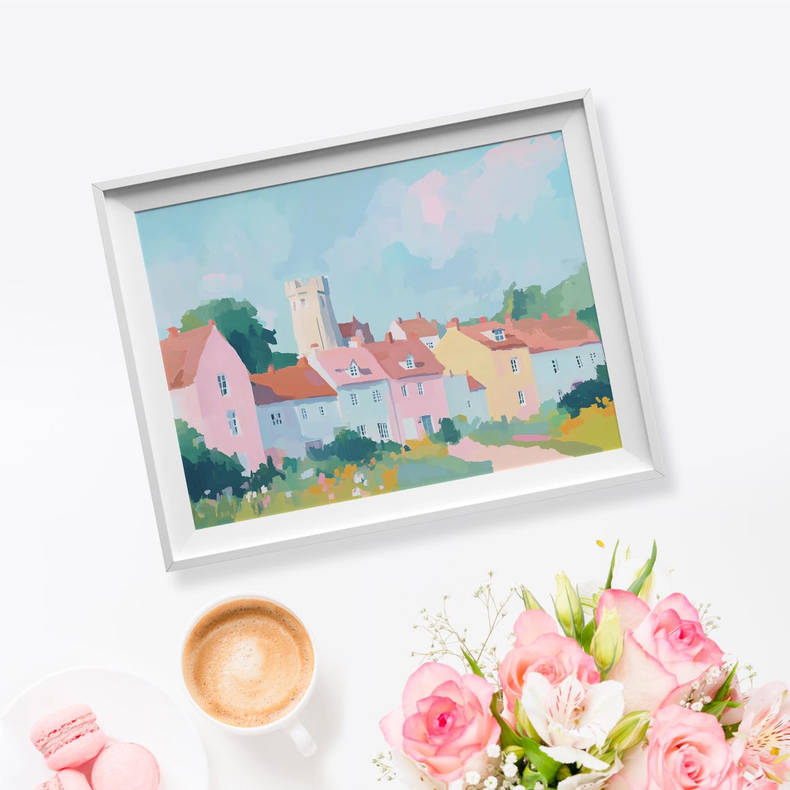 Colorful Terraced Houses Artwork Watercolor House Art House Illustration Lawn Tower Art Houses Painting Terraced Wall Art House Art - Image 5
