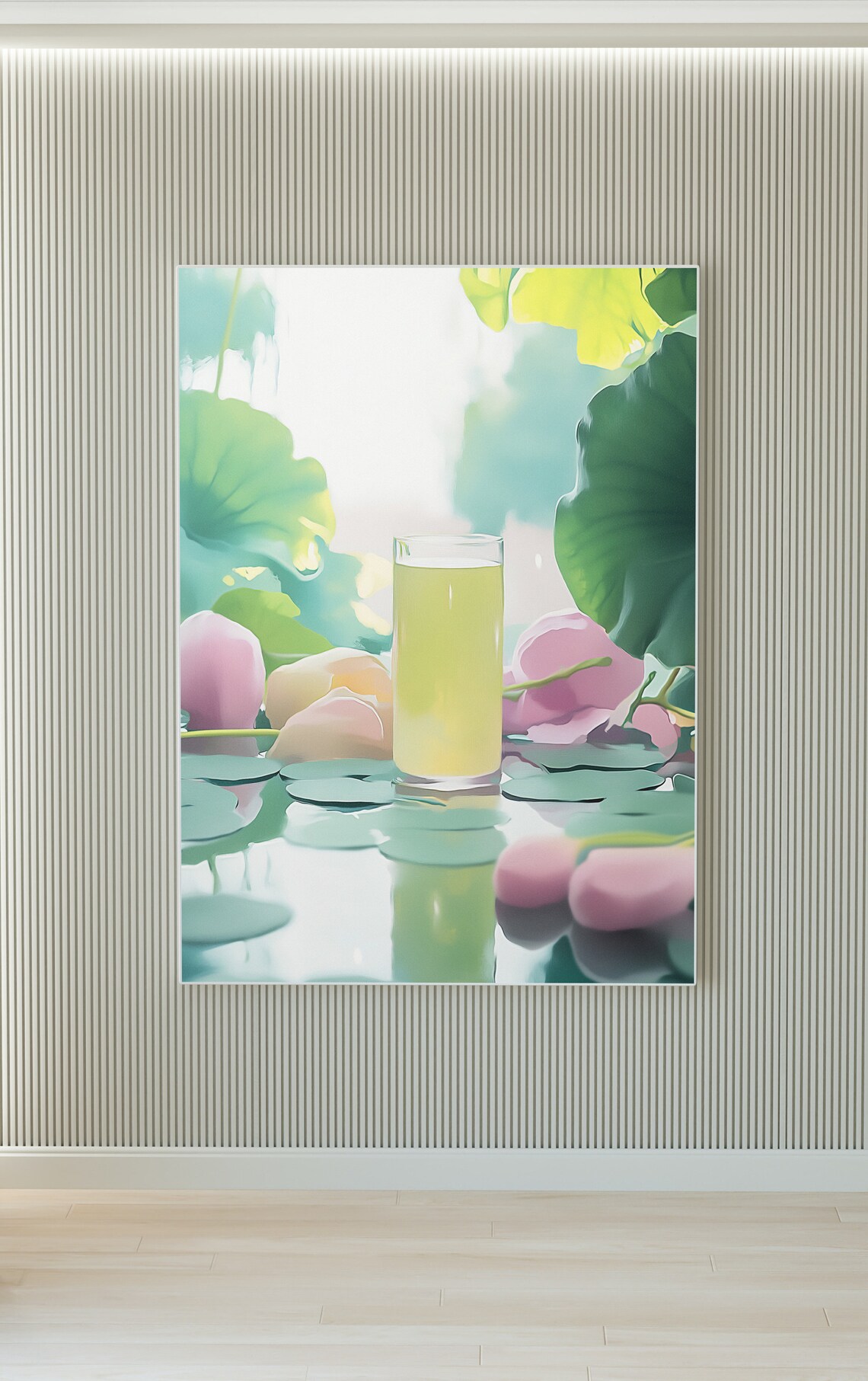 Lemon Juice Glass Among Lotus Flowers Pastel Watercolor Kitchen Poster - Image 4