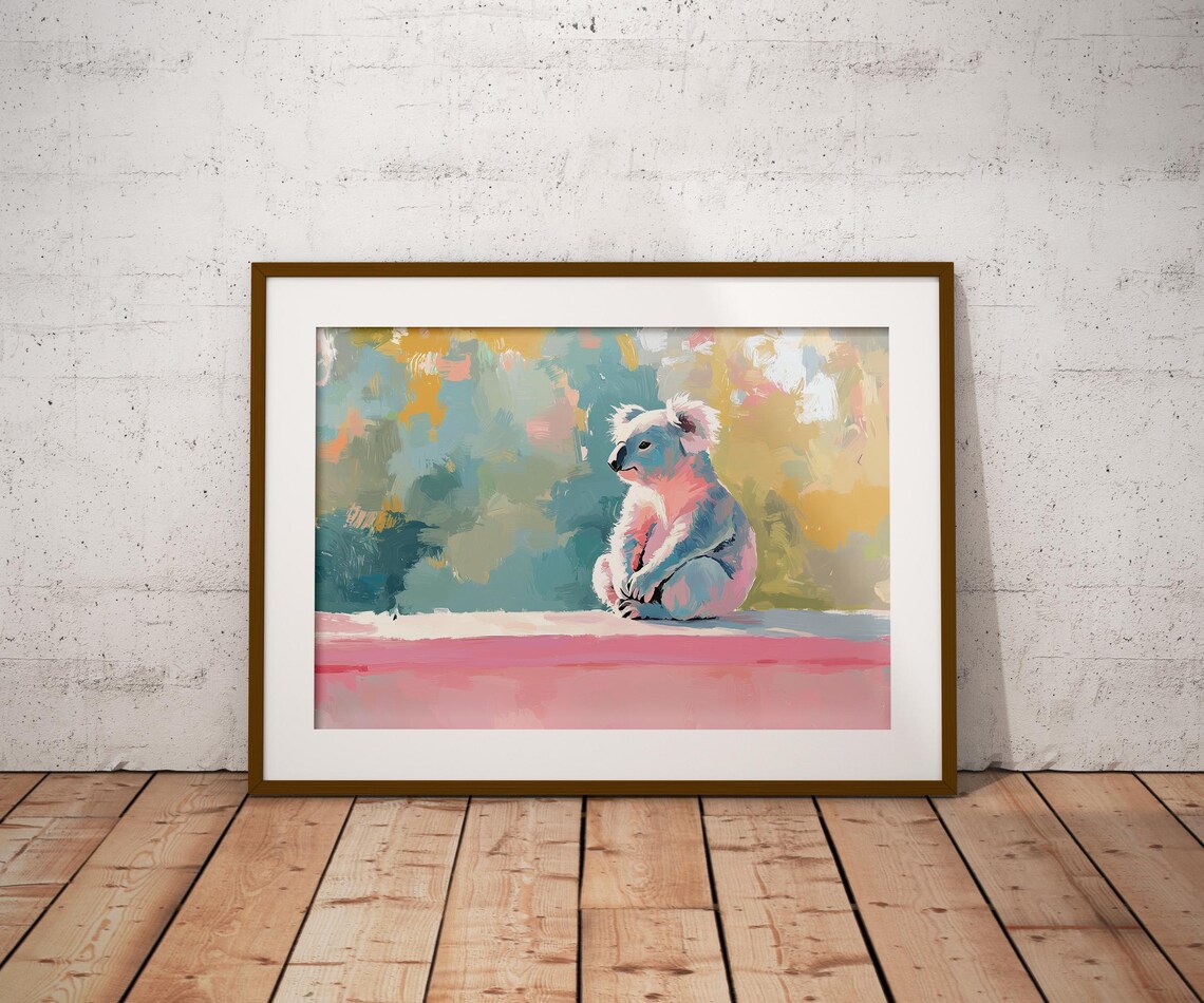 Koala Sitting Pink Ledge Colorful Abstract Pastel Wildlife Poster - Image 2