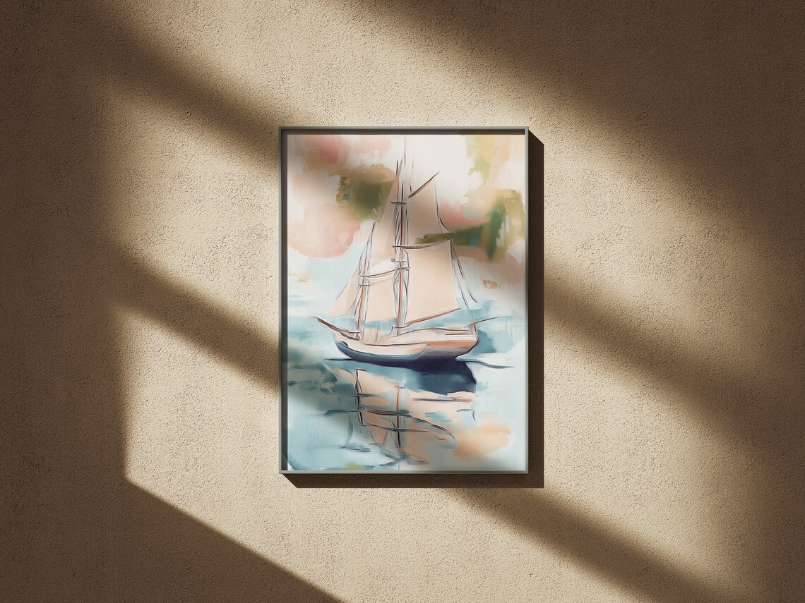 Vintage Sailboat on Calm Water Reflection Nautical Art Poster - Image 2