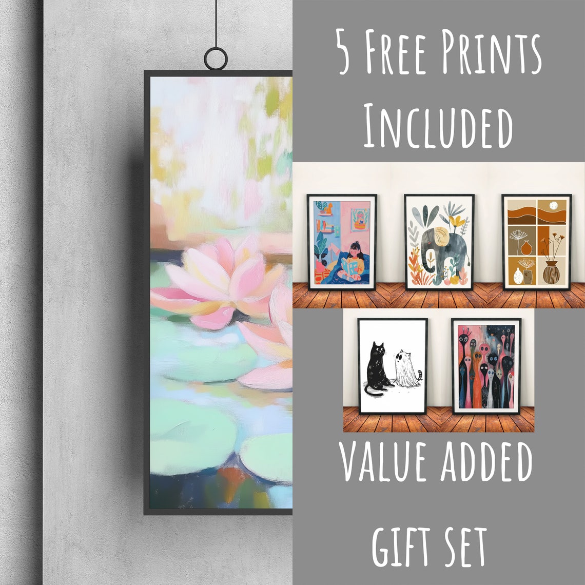 Twin Pink Lotus Blossoms on Lily Pads Chinoiserie Pastel Pond Poster - Image 3
