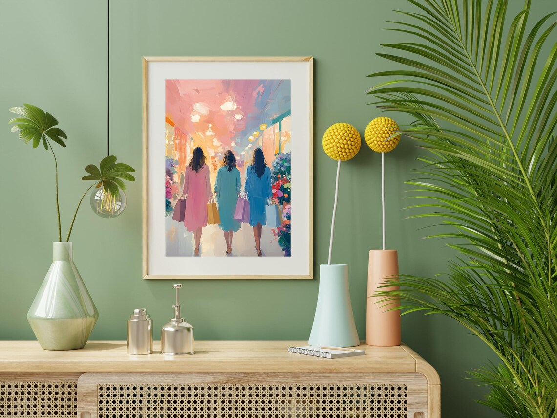 Three Women With Shopping Bags Walking Through A Bright Mall Poster - Image 4