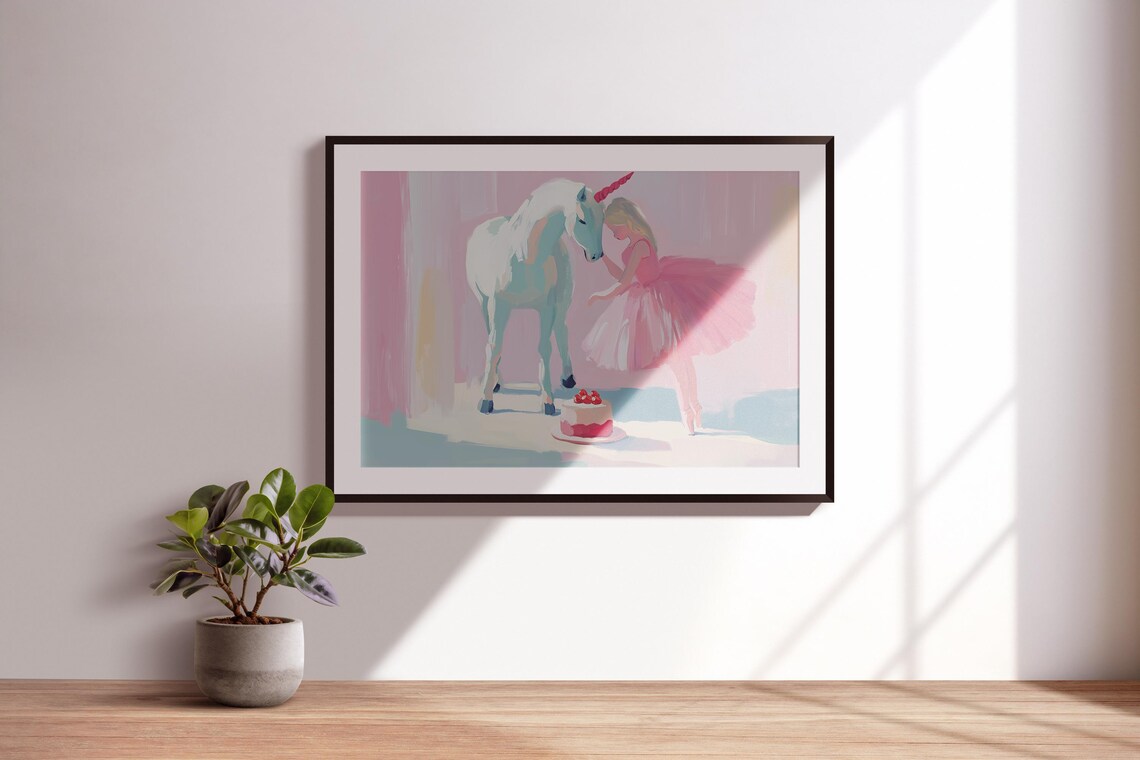 Ballerina Girl Unicorn Pink Tutu Birthday Cake Nursery Art Print - Image 3
