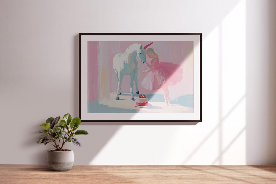 Cute Ballerina Unicorn Art Print Holiday Cake Decor Soft Watercolor Painting Ballerina Wall Art Cute Unicorn Nursery Art Print - Image 3