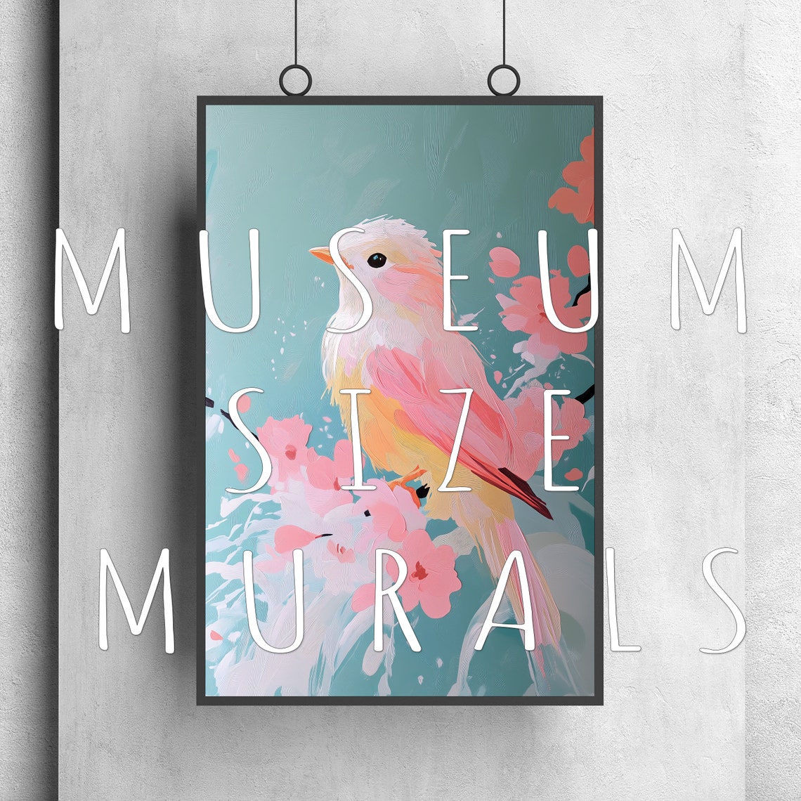 Pink and White Bird on Cherry Blossom Branch Spring Nature Art Poster - Image 3