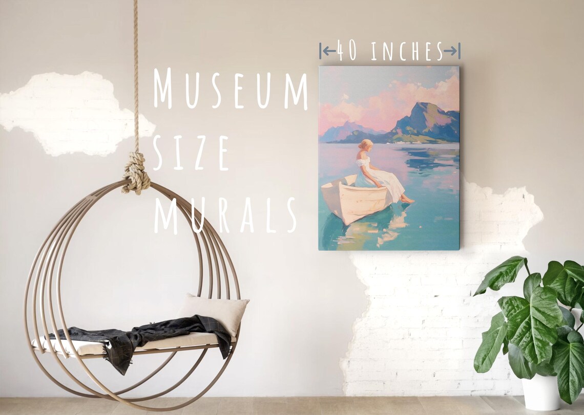 Woman In White Dress Sitting In Rowboat On Calm Turquoise Lake Poster - Image 5