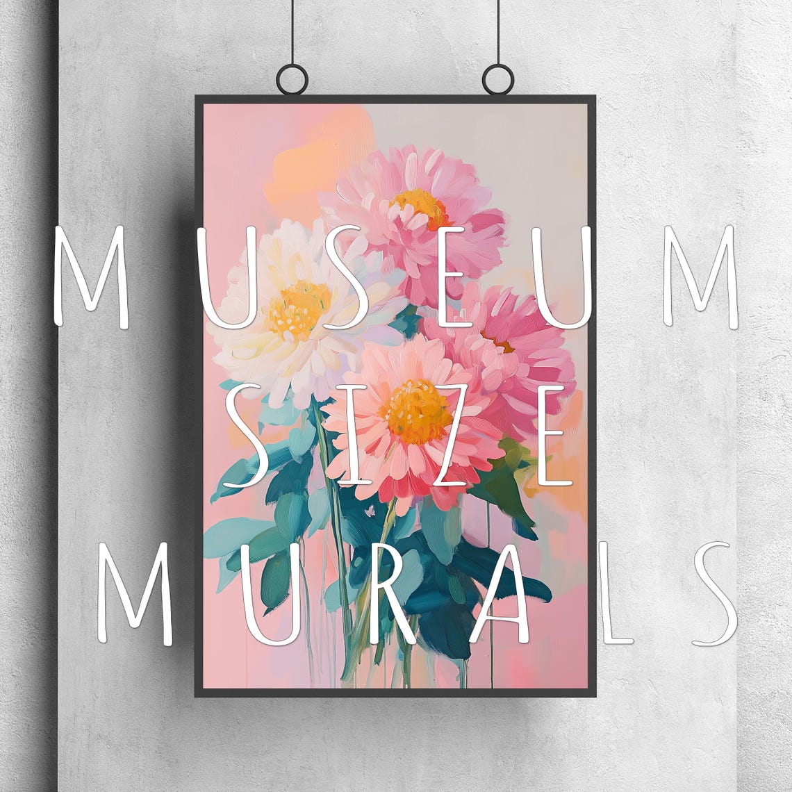 Pink White Daisy Cluster Teal Leaves Blush Floral Wall Art Poster - Image 3