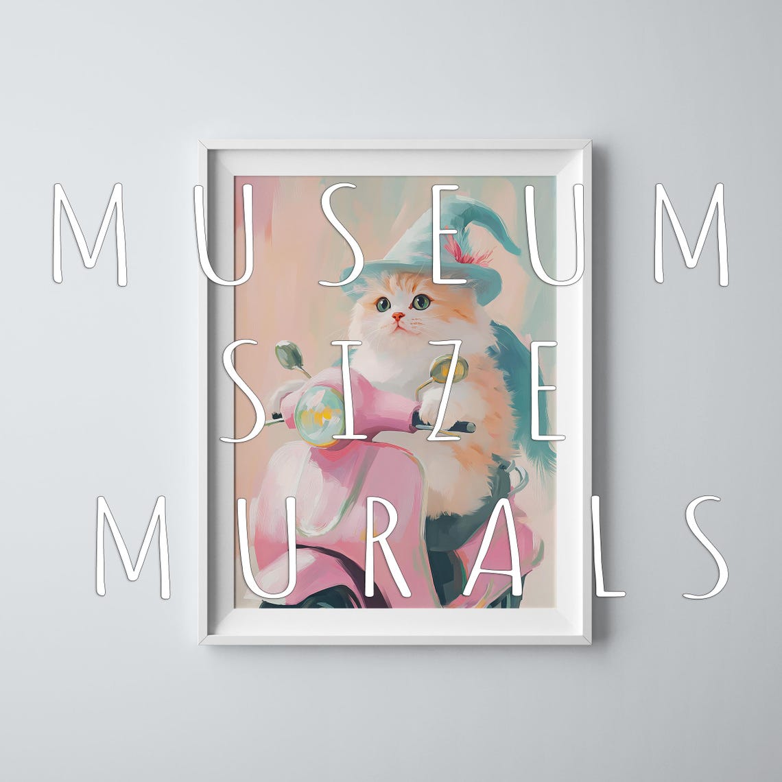 Cute Kitten Riding Pink Scooter Wizard Hat Pastel Cat Portrait Poster - Image 3