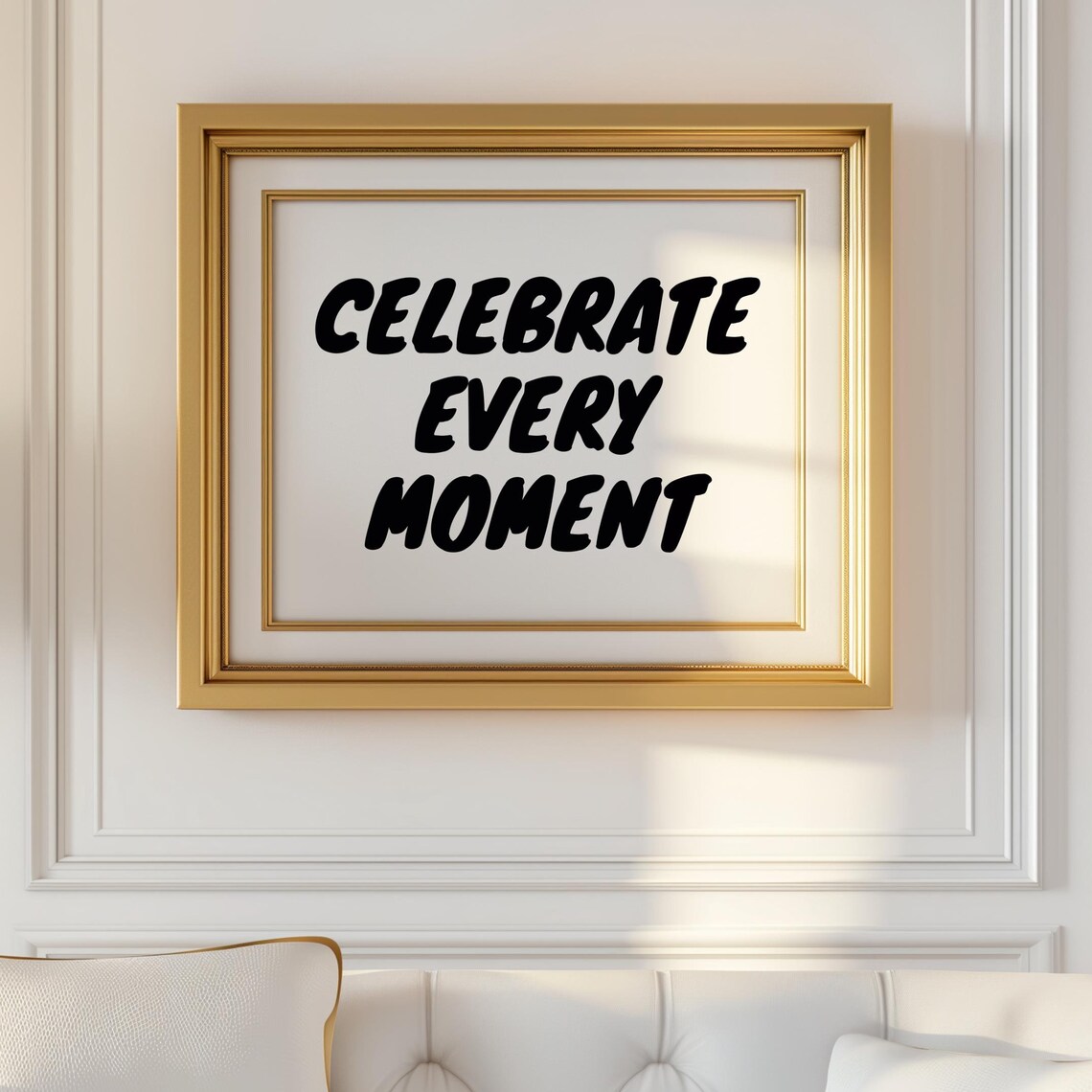 Celebrate Every Moment Black Bold Retro Lettering Gold Frame Poster