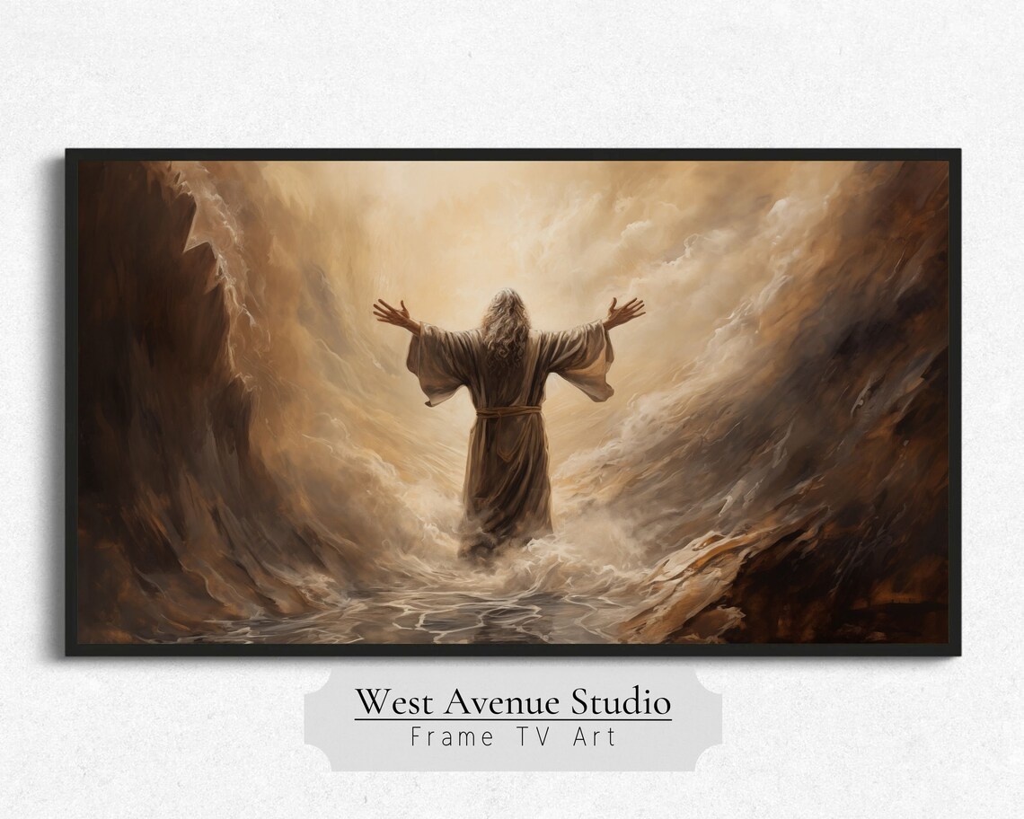 Moses Parting The Sea Golden Waves Arms Raised Biblical Christian Poster - Image 3