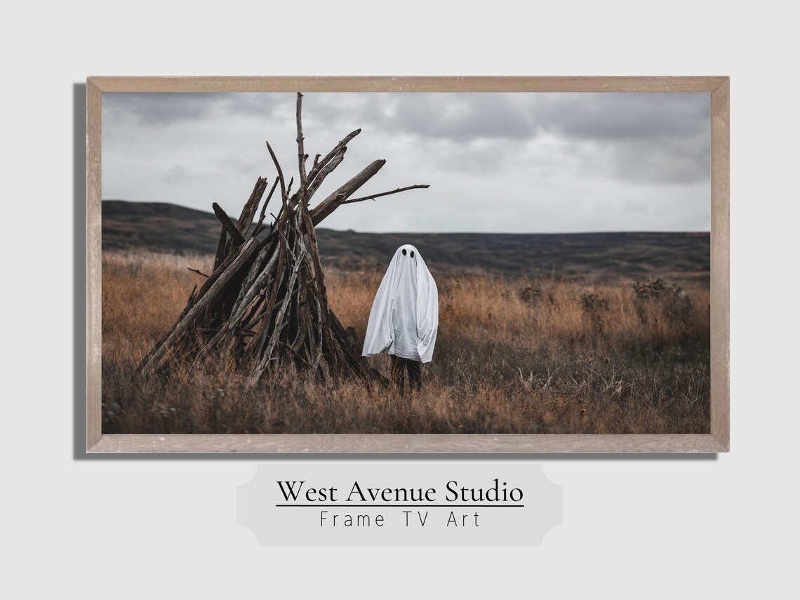 Halloween Ghost in Field Art Print, Farmhouse Decor