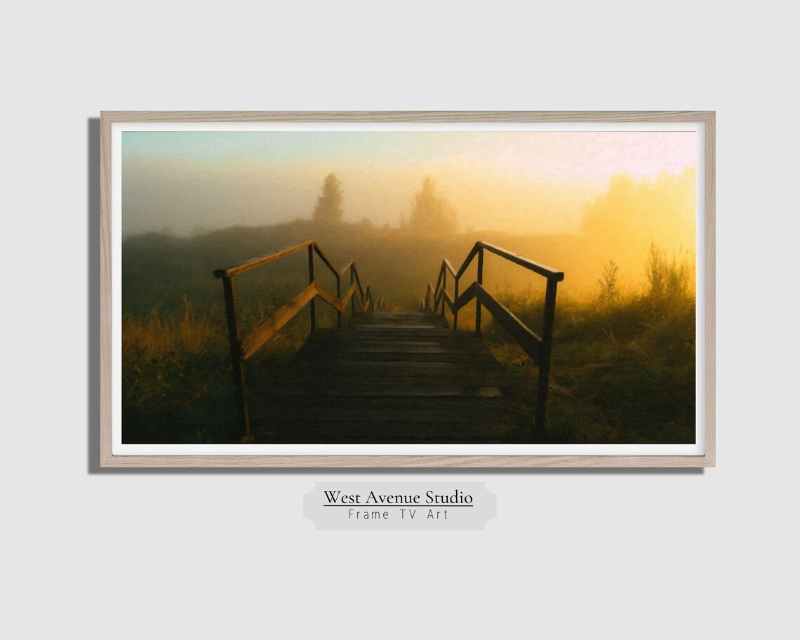 Wooden Boardwalk Into Golden Morning Fog Sunrise Landscape Photo Poster - Image 4