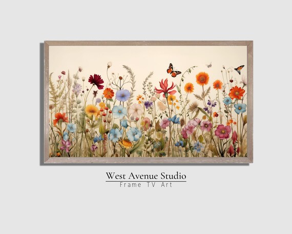 Colorful Wildflower Meadow Butterfly Watercolor Spring Botanical Art Poster