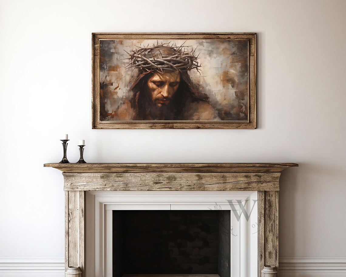 Jesus Crown Of Thorns Bowed Head Painterly Christian Faith Easter Poster - Image 4