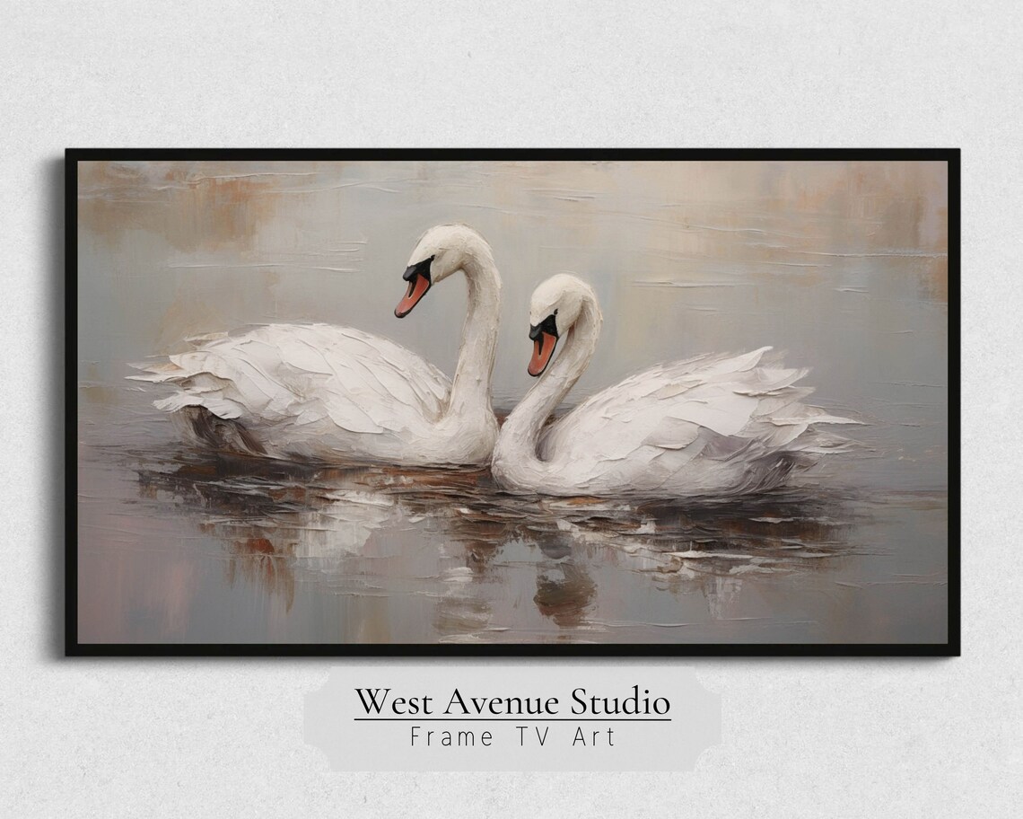 Spring Swan Neutral Oil Painting Art Print - Image 3